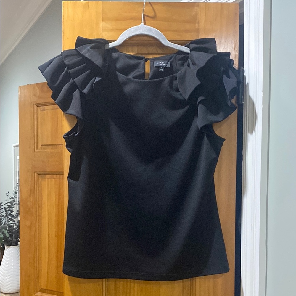 Black Triple Ruffled Sleeve Top with Keyhole back closure